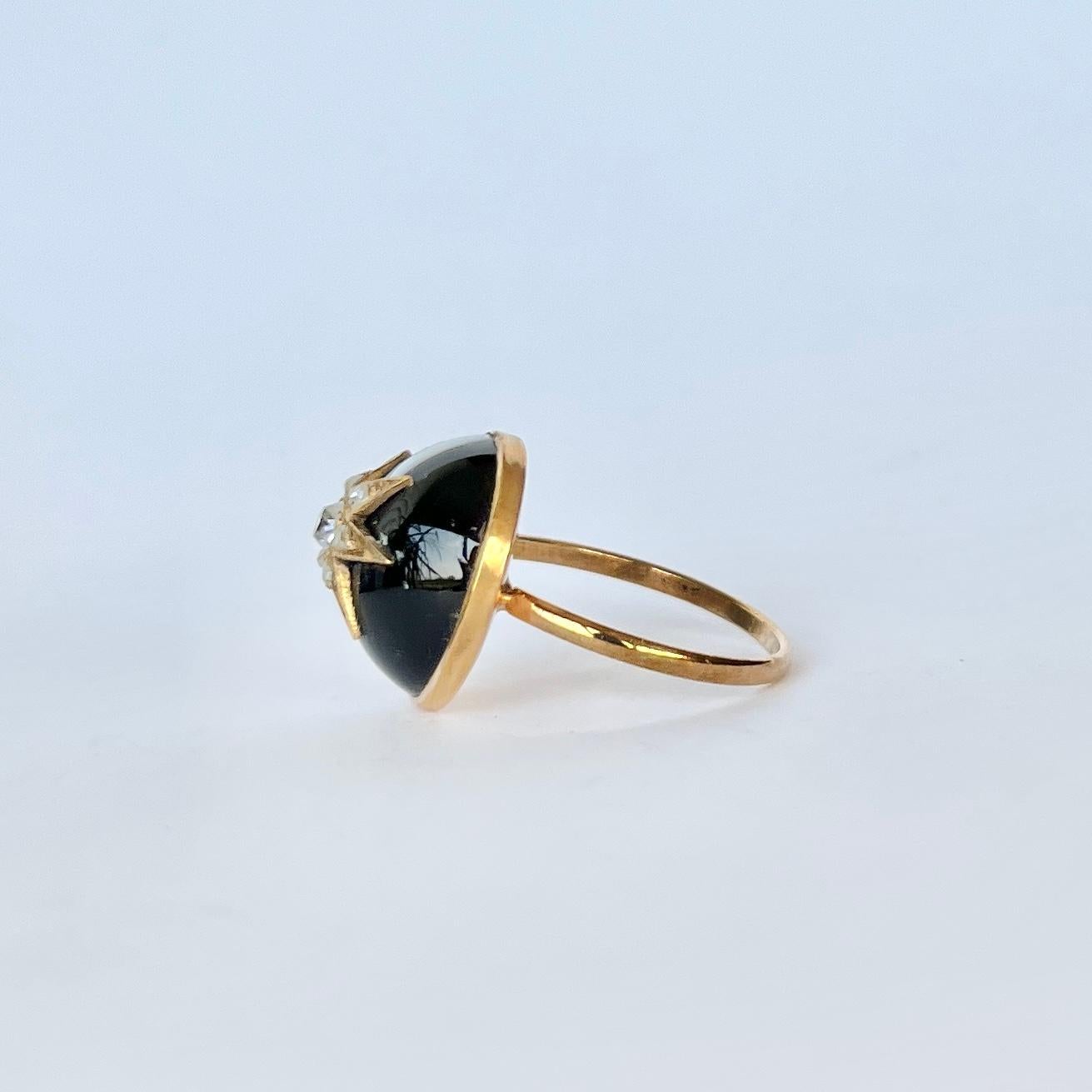 Viktorianischer viktorianischer Ring aus 9 Karat Gold mit gebändertem Achat, Diamant im Rosenschliff Damen im Angebot