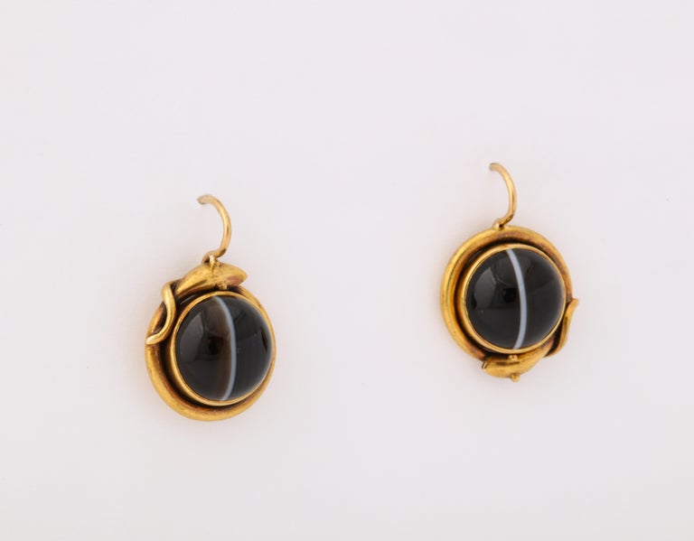 Round Cut Victorian Banded Agate Serpent Earrings For Sale