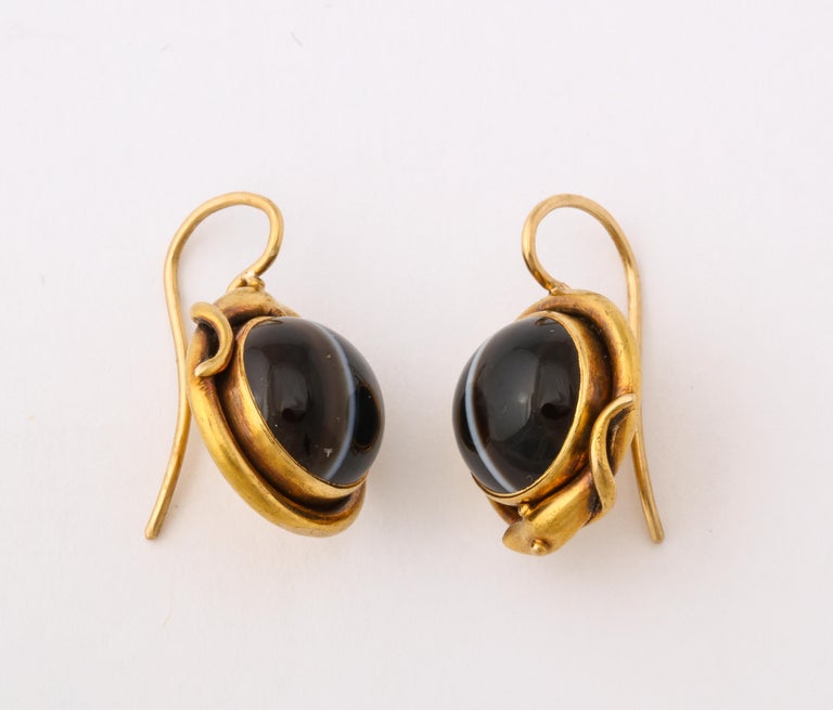 Victorian Banded Agate Serpent Earrings For Sale 1
