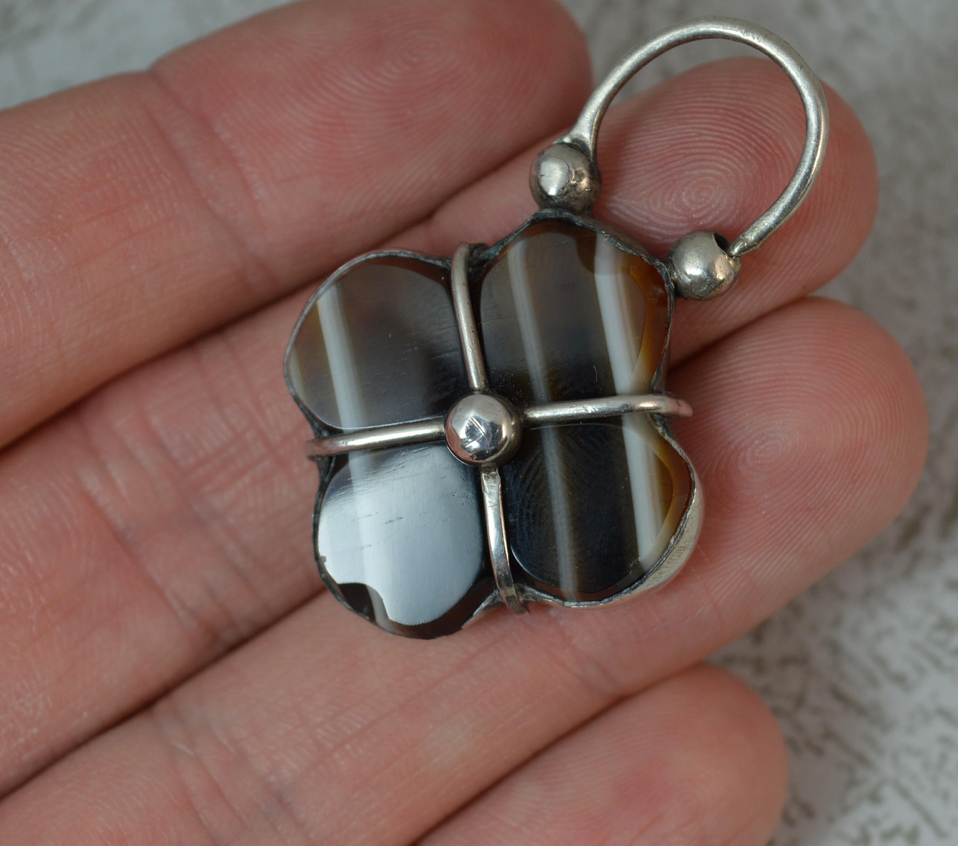 Late Victorian Victorian Banded Agate Solid Silver Padlock Pendant