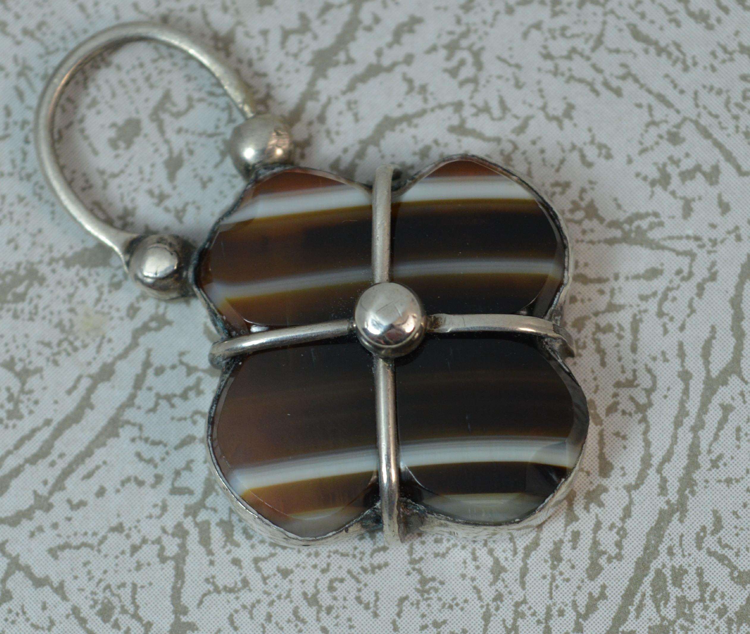 Cabochon Victorian Banded Agate Solid Silver Padlock Pendant