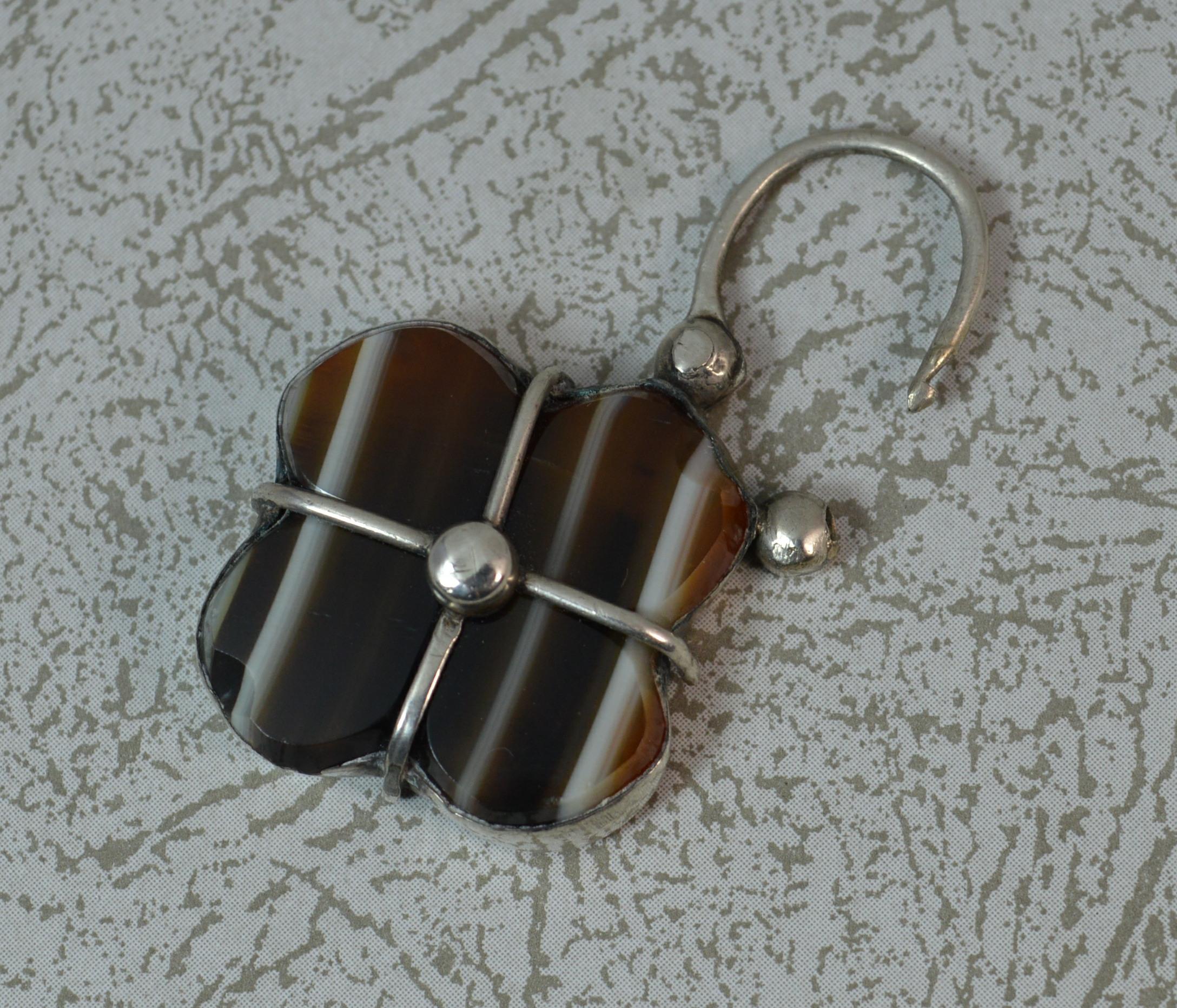Victorian Banded Agate Solid Silver Padlock Pendant 2