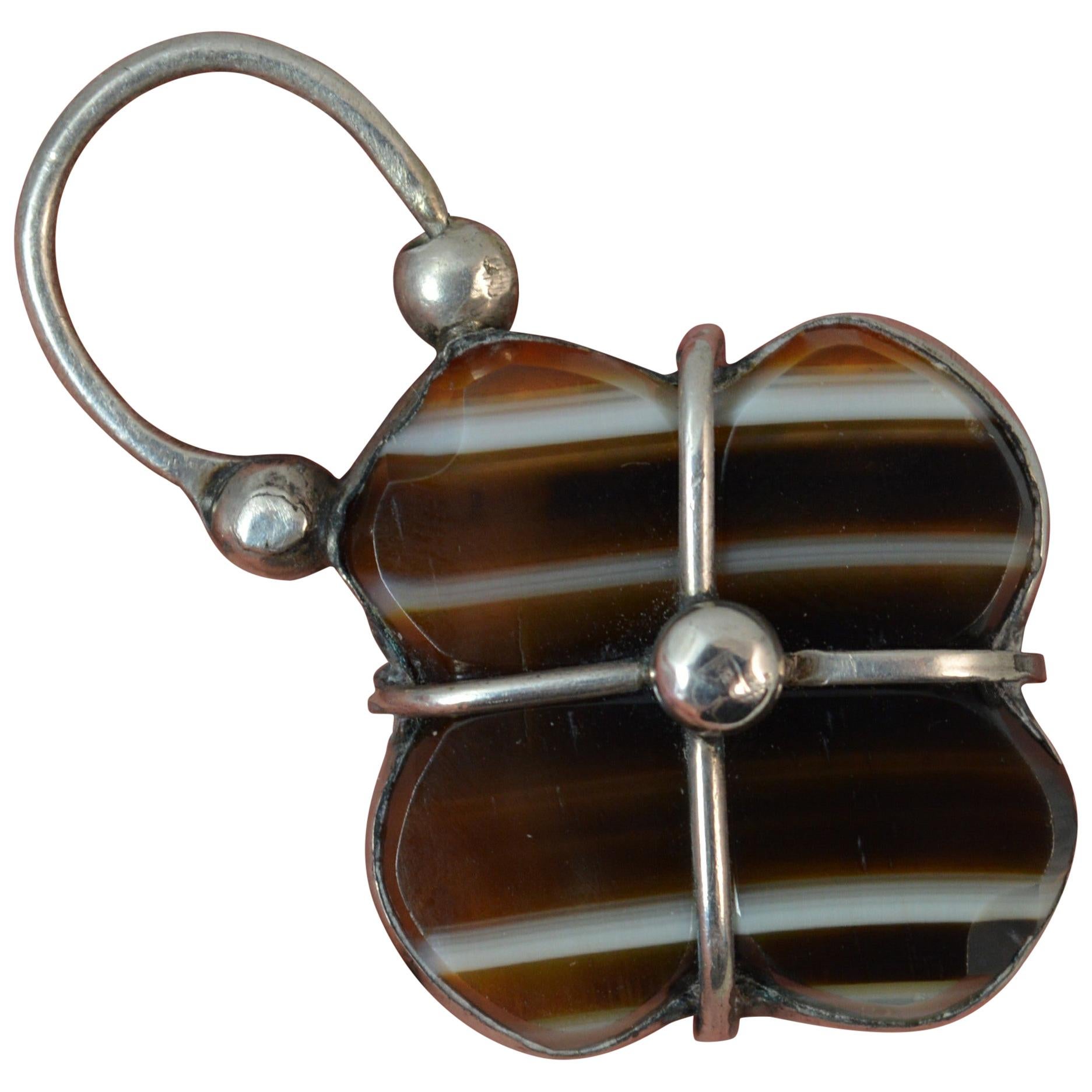 Victorian Banded Agate Solid Silver Padlock Pendant