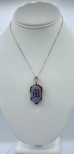 Victorian Banded Onyx Locket Pendant Gold M Initial Sardonyx