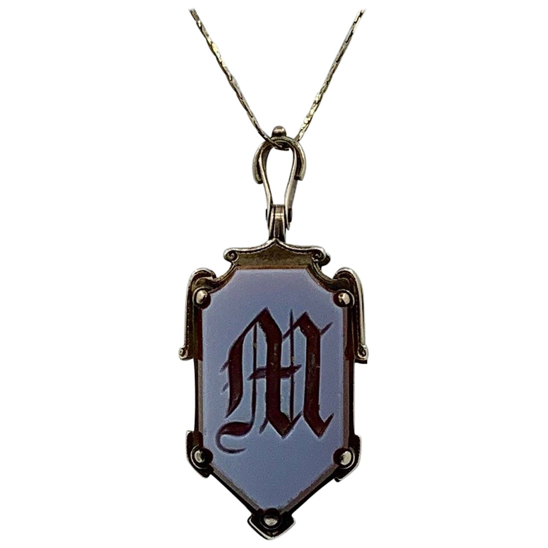 Victorian Banded Onyx Locket Pendant Gold M Initial Sardonyx