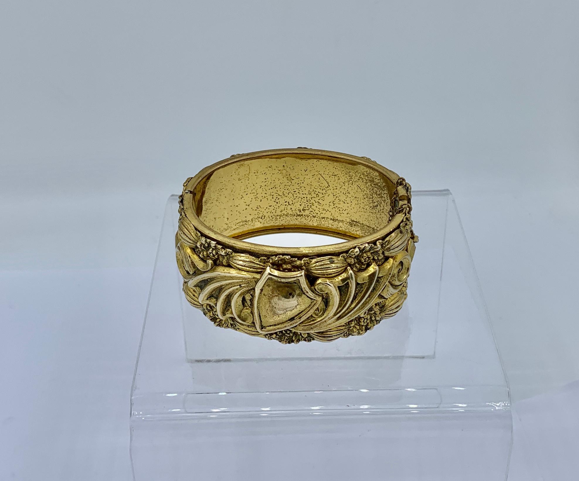 Victorian Bangle Bracelet Flower Motif Heavy Three Dimensional Gold Filled Rare For Sale 1
