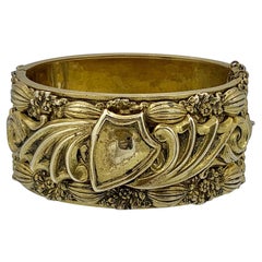 Victorian Bangle Bracelet Flower Motif Heavy Three Dimensional Gold Filled Rare