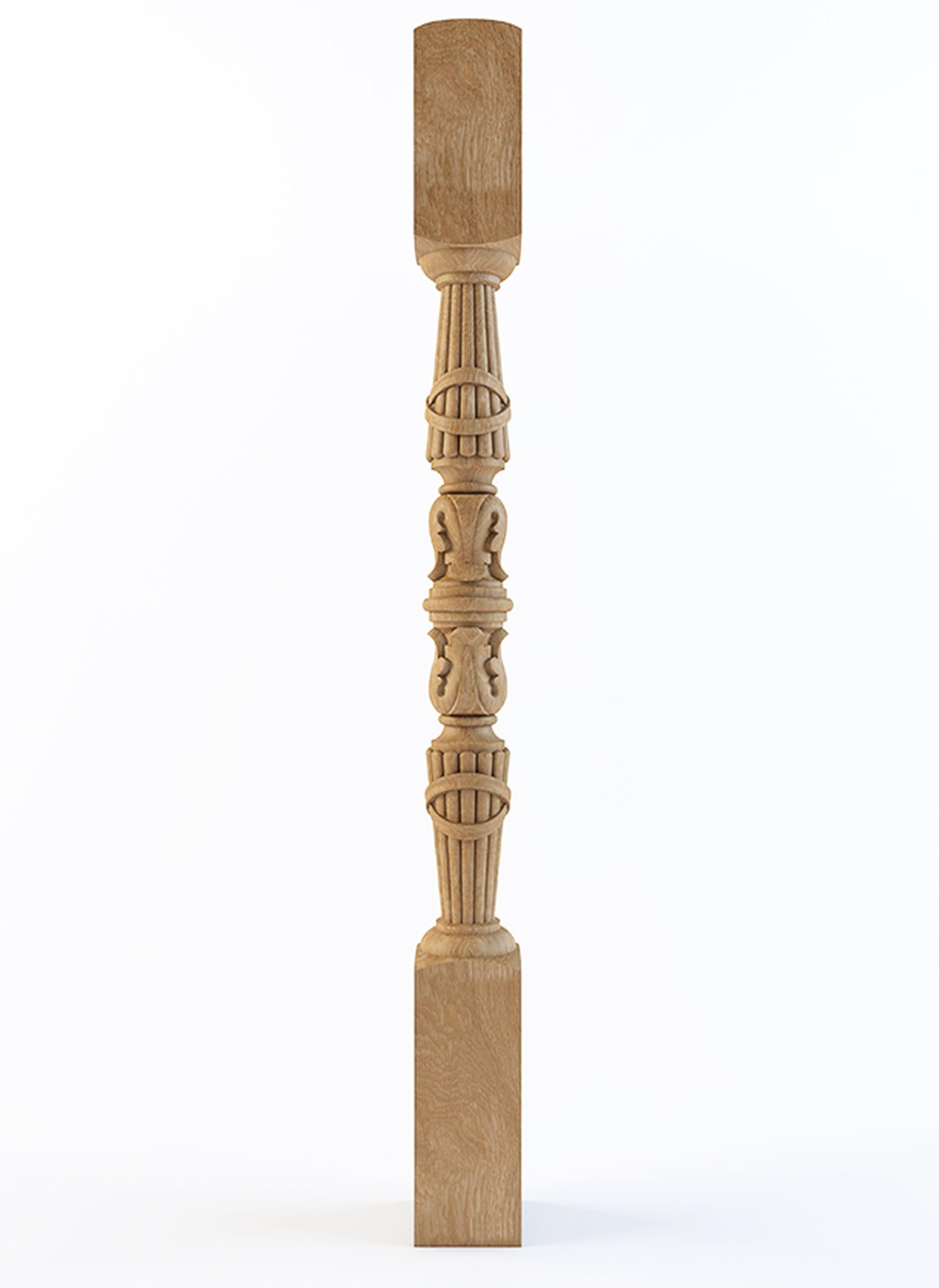 Victorian Carved Stair Pillar with Acanthus and Flutes, Newel Post for Staircase For Sale
