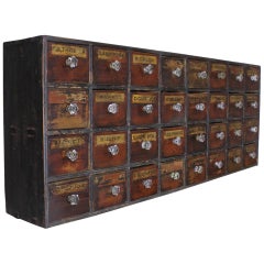 Antique Victorian Bank of Faux Mahogany and Ebonised Chemist or Apothecary Drawers