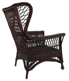 Victorian Bar Harbor Wicker Wing Chair with Magazine Rack Arm