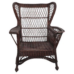 Retro Victorian Bar Harbor Wicker Wing Chair with Magazine Rack Arm