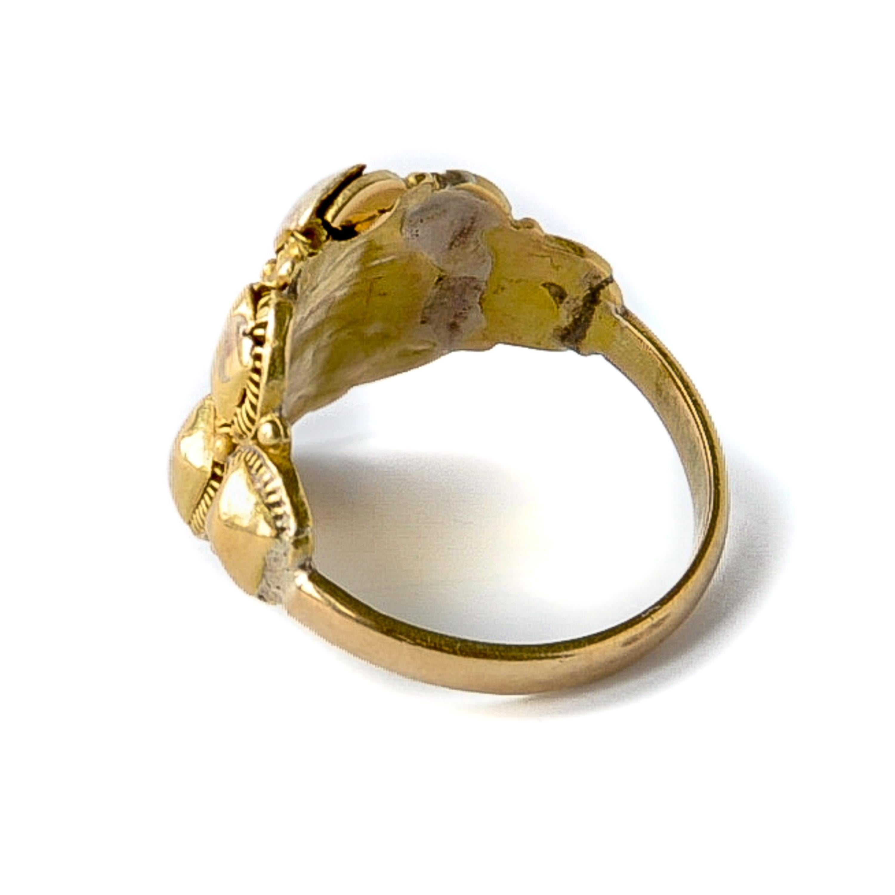 Women's or Men's Antique Victorian Baroque 14 Karat Yellow Gold Dome Ring For Sale