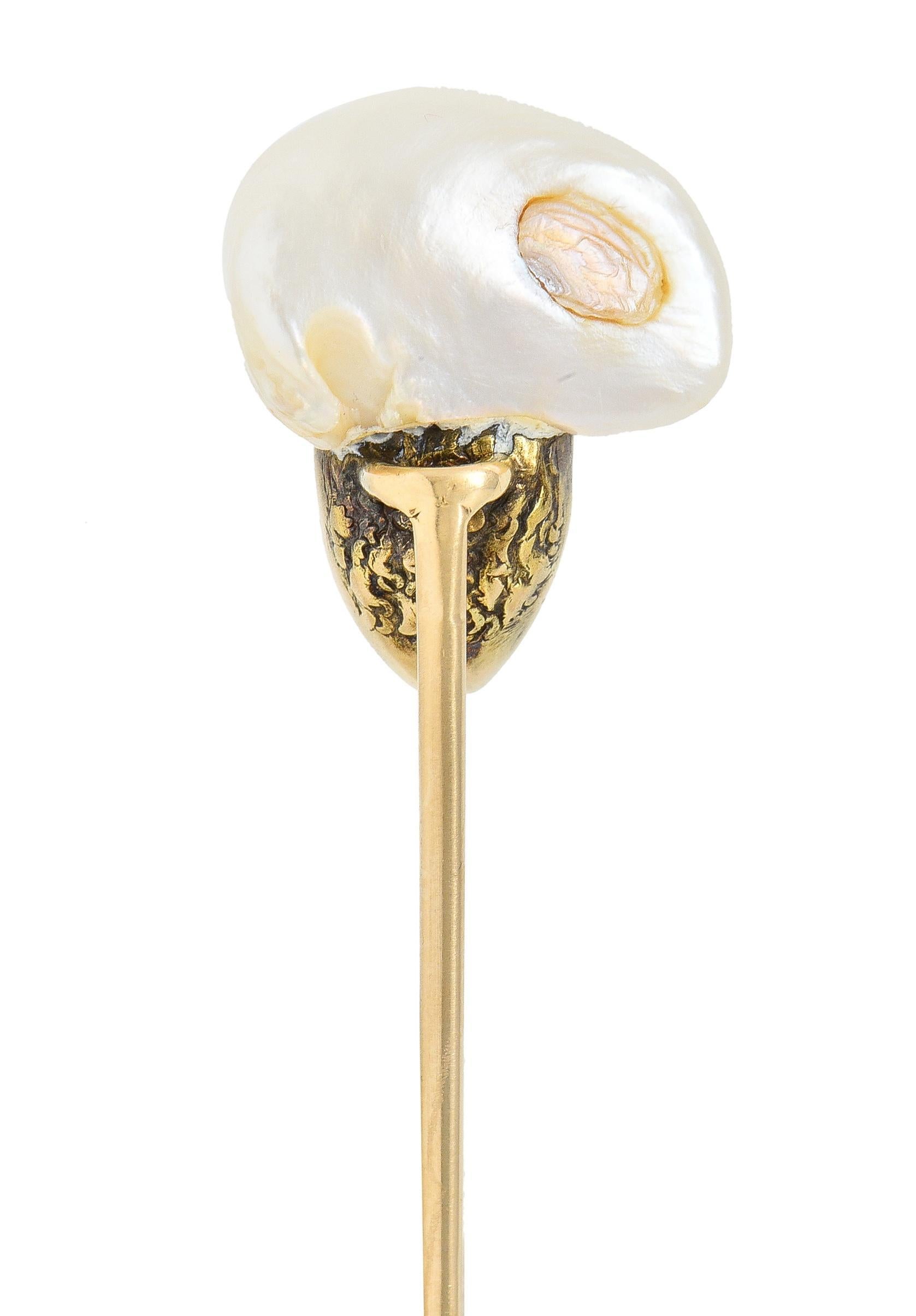 Uncut Victorian Baroque Pearl 14 Karat Yellow Gold Sultan Antique Stickpin For Sale