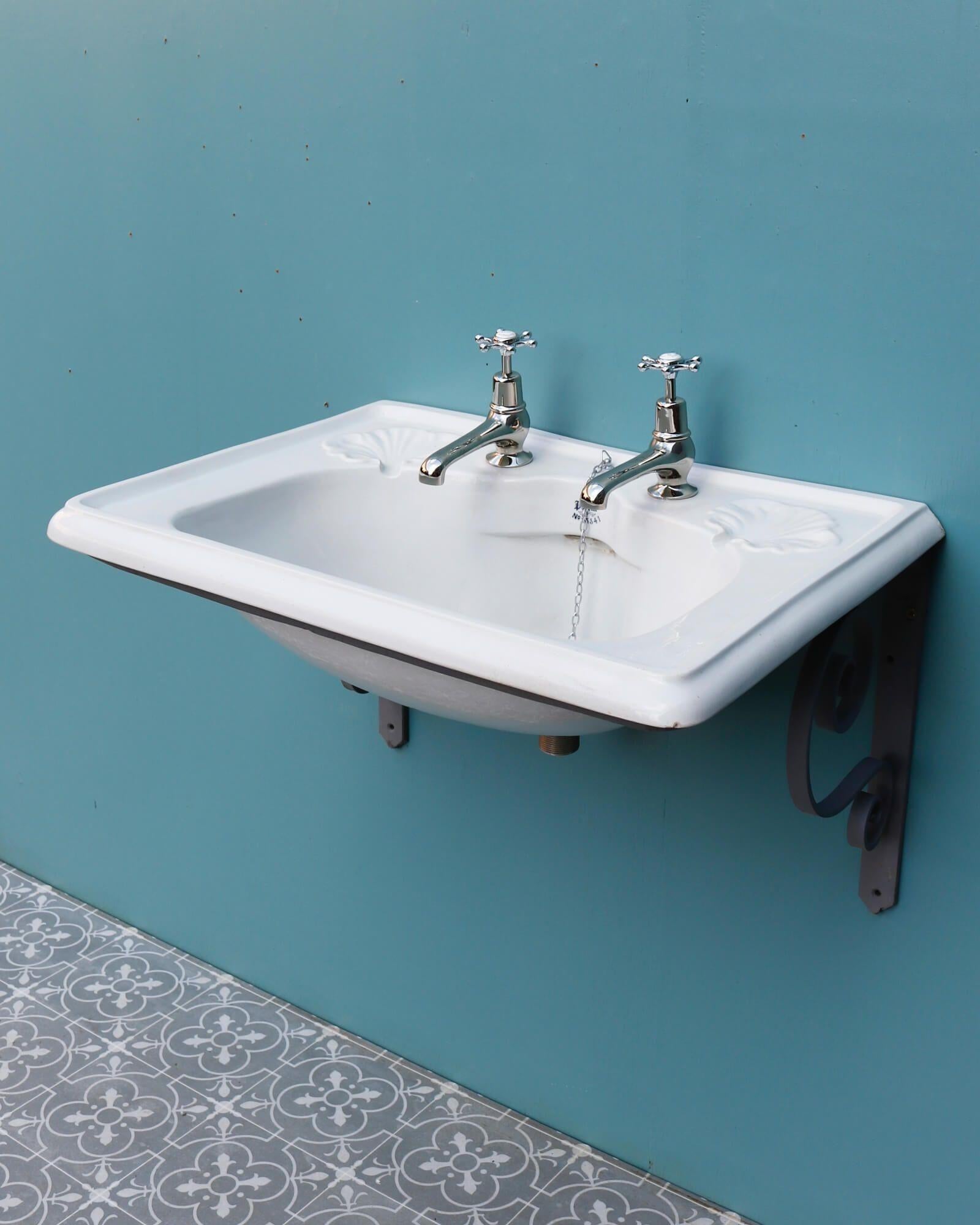 Cast Victorian Bathroom Basin with Scrolling Bracket For Sale