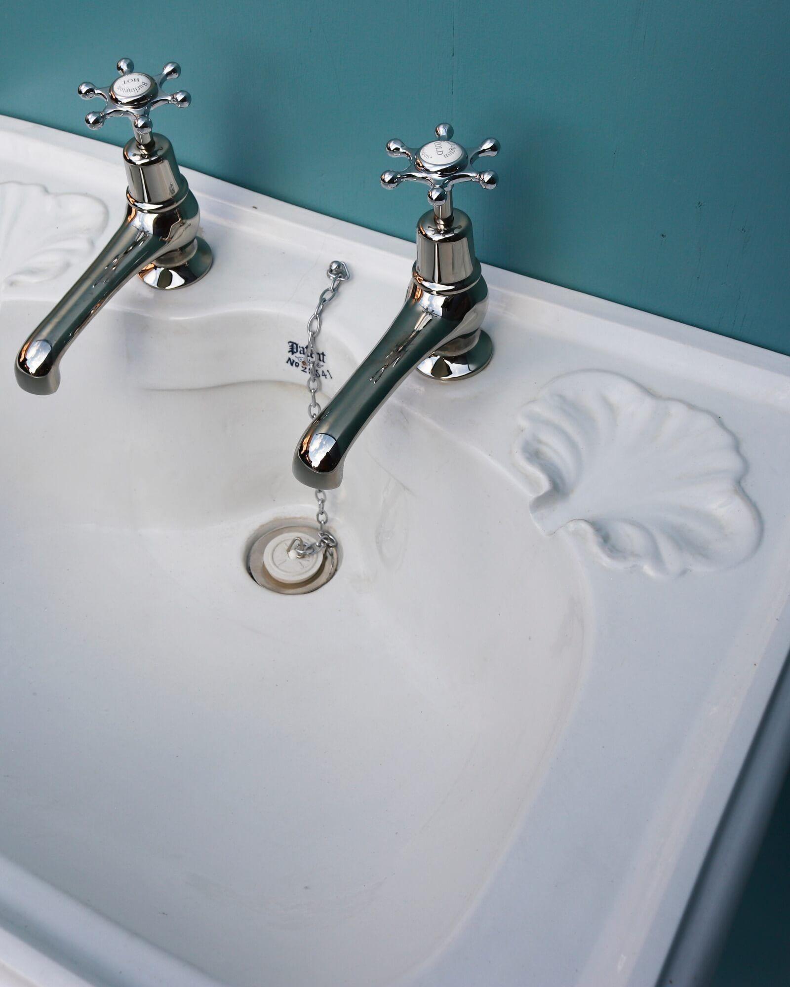 Porcelain Victorian Bathroom Basin with Scrolling Bracket For Sale