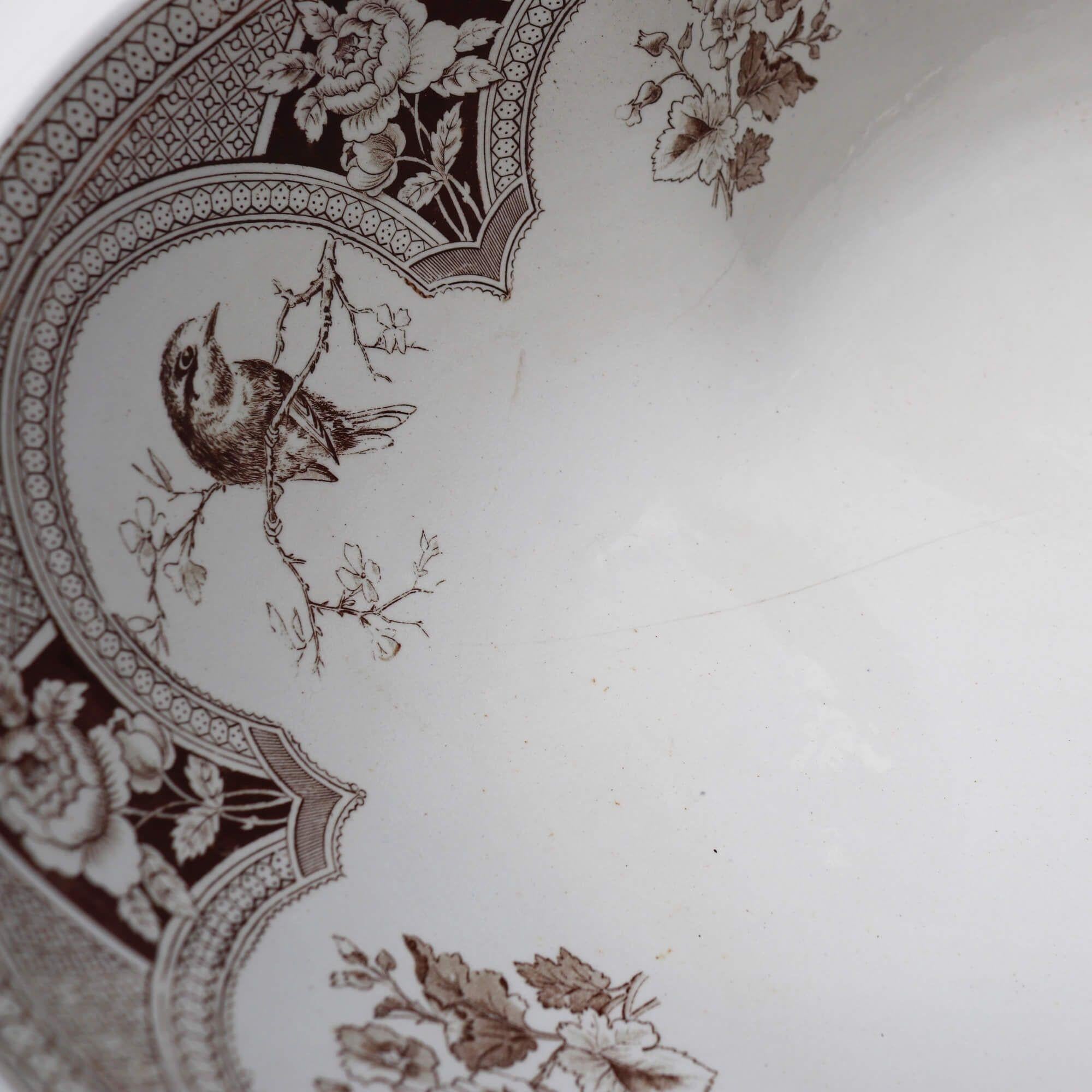 Victorian Bathroom Washbasin with Sepia Transfer Print In Fair Condition For Sale In Wormelow, Herefordshire