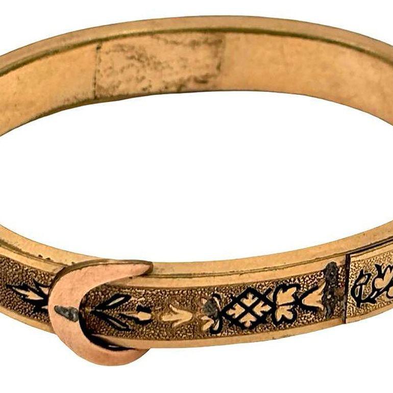 Gold Plate Victorian B&B Gold Filled Taille d'epargné Belt Buckle Hinged Bracelet Bangle