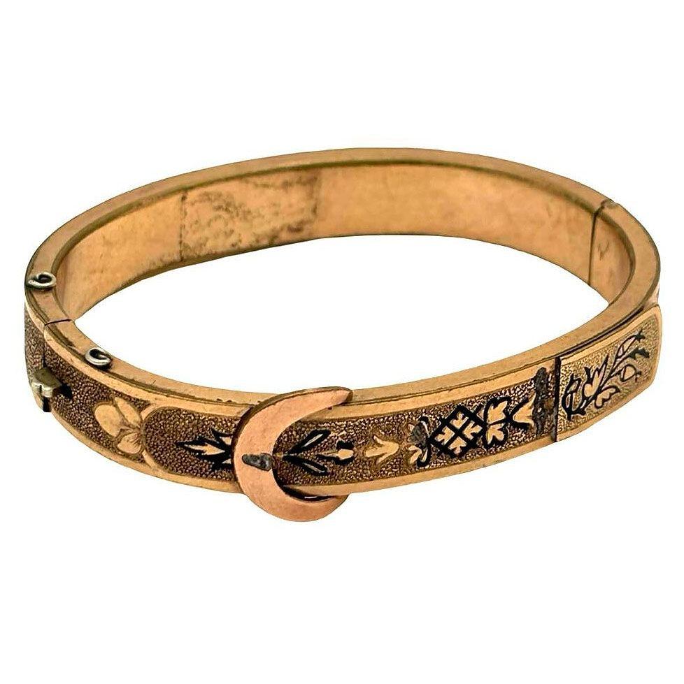 Victorian B&B Gold Filled Taille d'epargné Belt Buckle Hinged Bracelet Bangle 1