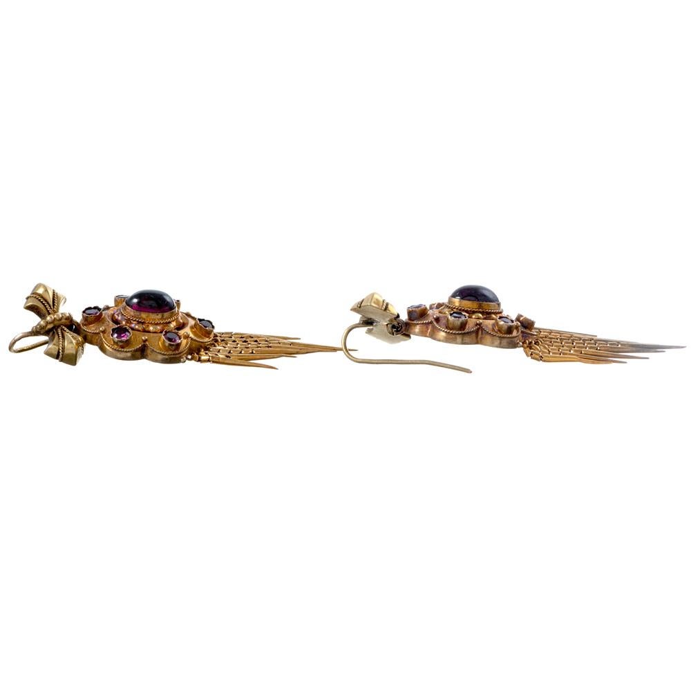Cabochon Victorian Bearded Garnet Gold Earrings