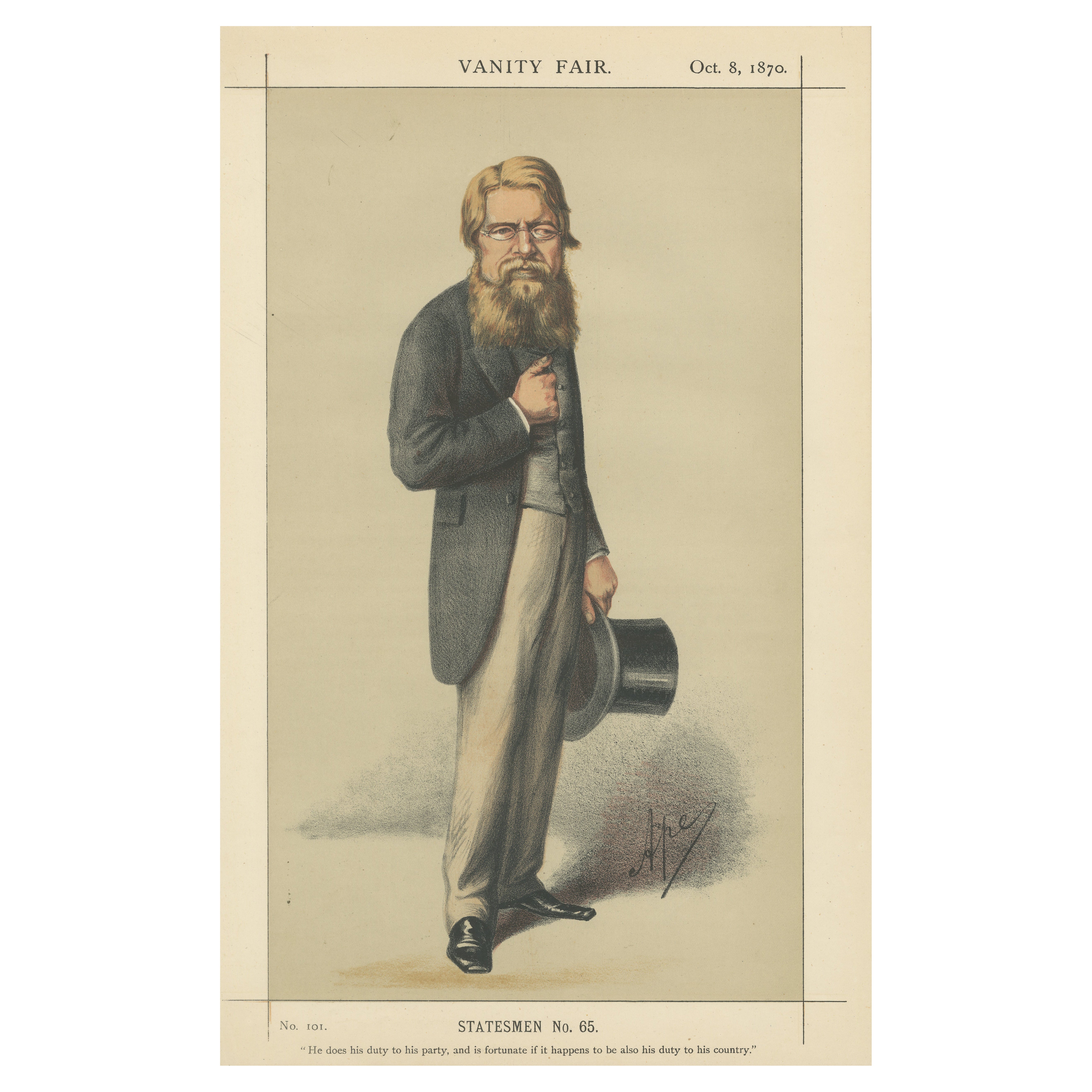 Victorian Bearded Statesman – Vanity Fair Statesmen No. 65, 1870 im Angebot