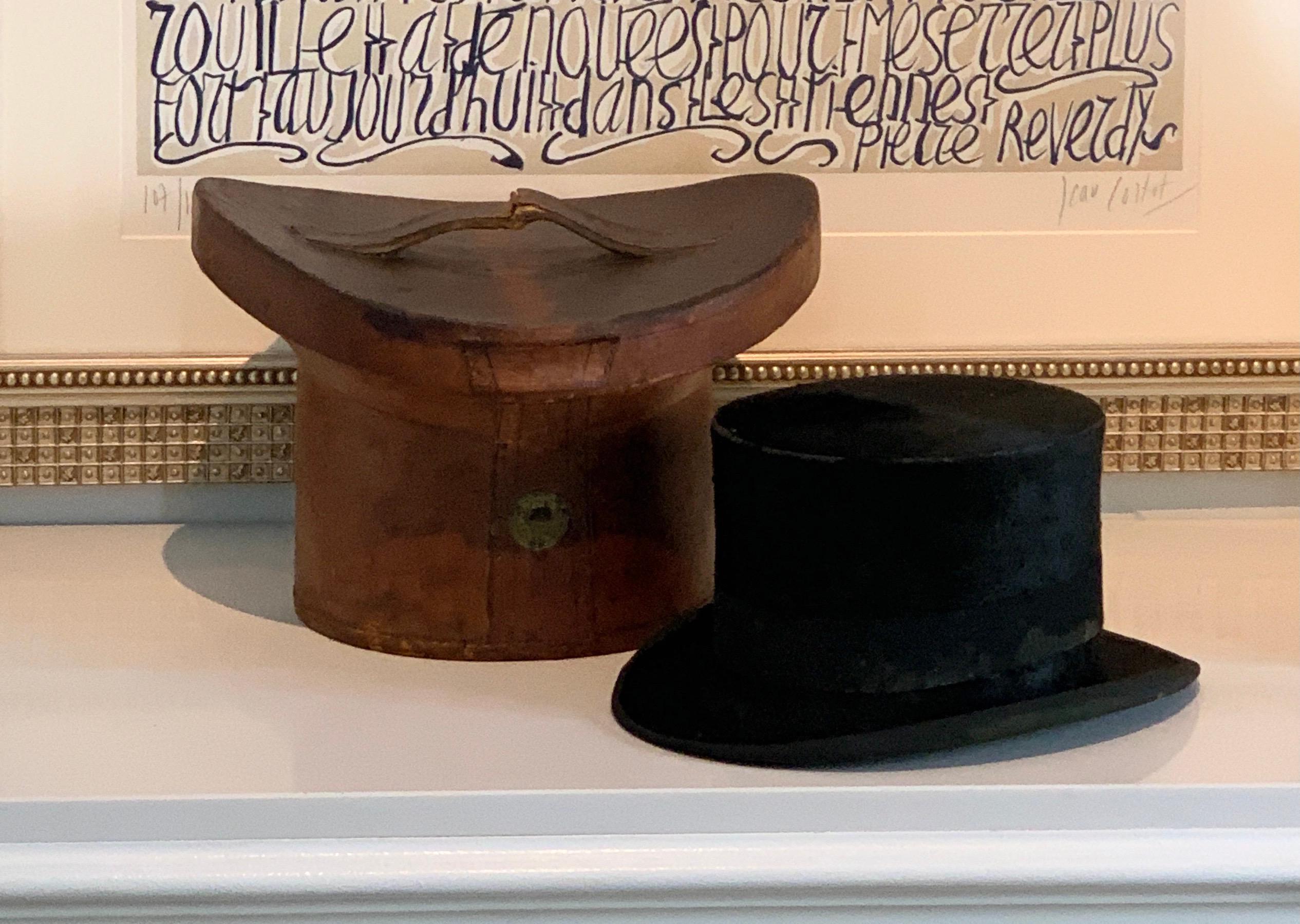 Hand-Woven Victorian Beaver Silk Top Hat with Custom Leather Hat Box For Sale