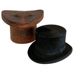 Used Victorian Beaver Silk Top Hat with Custom Leather Hat Box