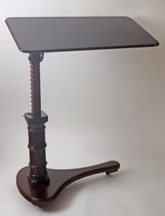 Victorian bedside table height adjustable in dark stained oak and brass