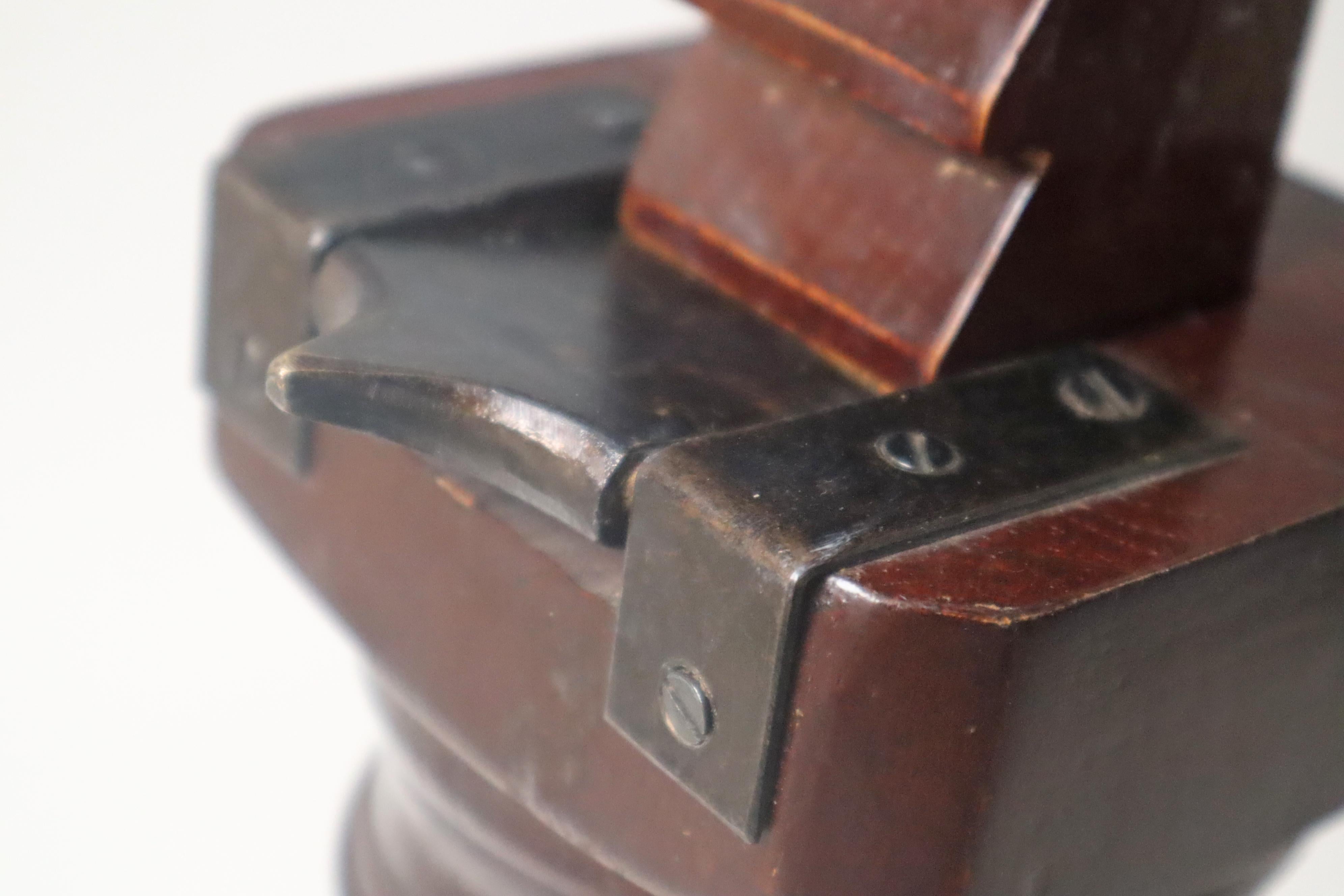 Early 20th Century Victorian bedside table height adjustable in dark stained oak and brass For Sale