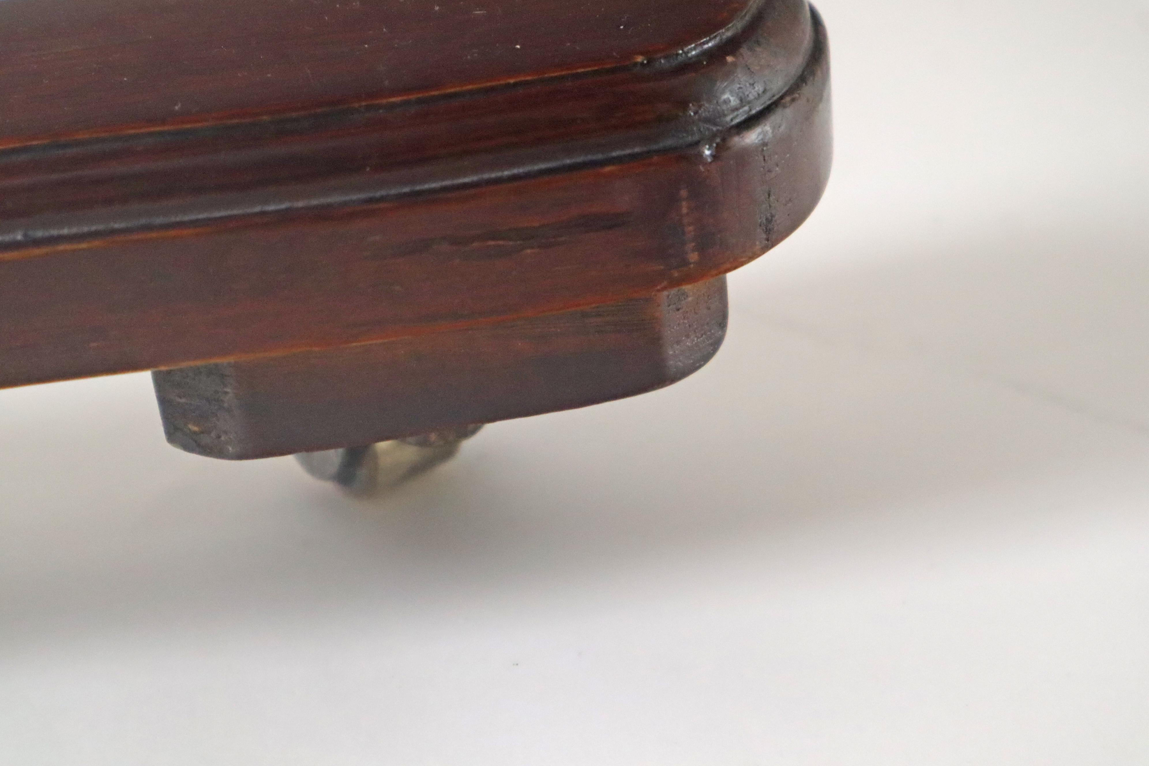 Victorian bedside table height adjustable in dark stained oak and brass For Sale 2