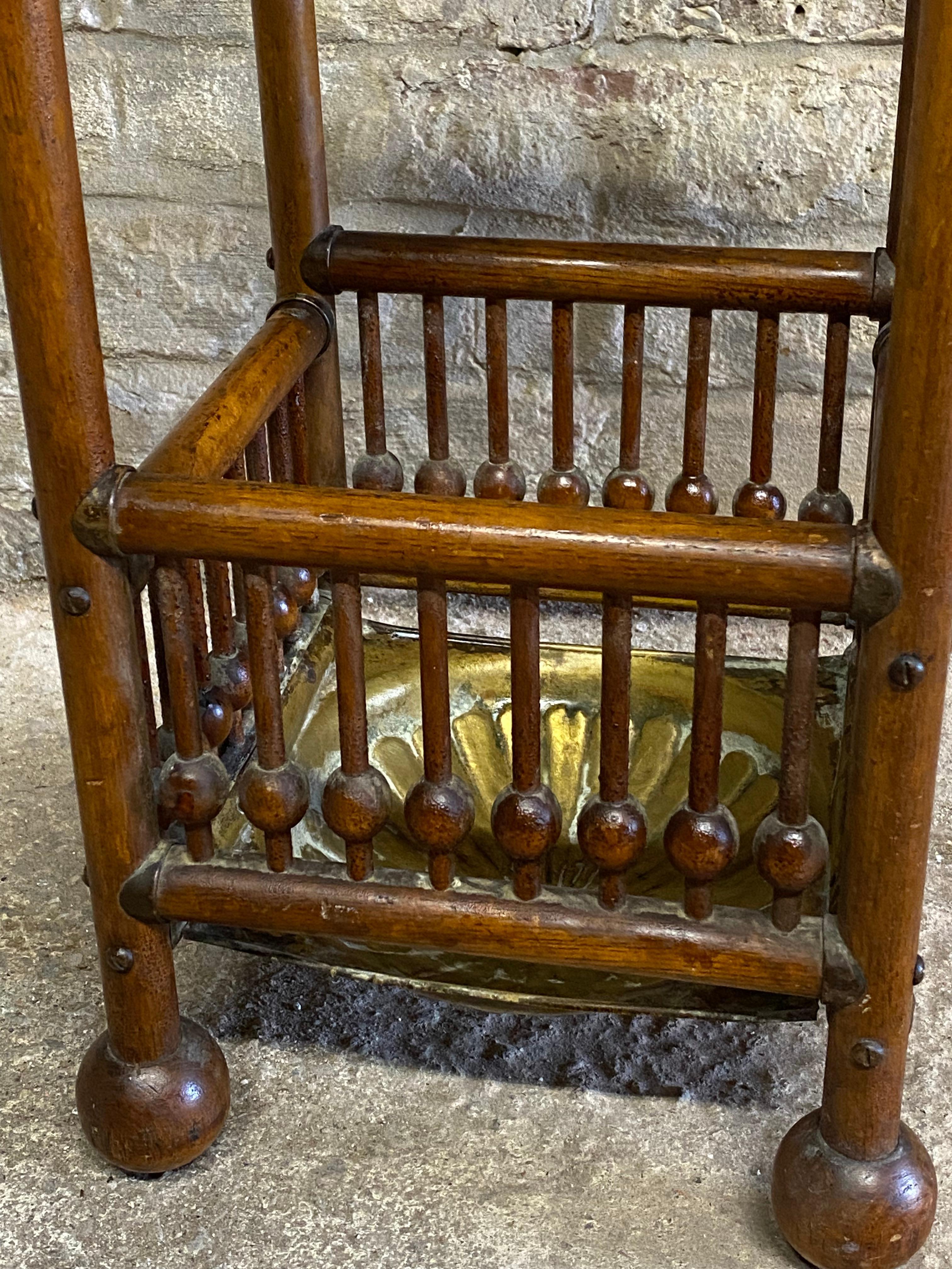 Victorian Beech and Brass Stick and Ball Umbrella Stand 3