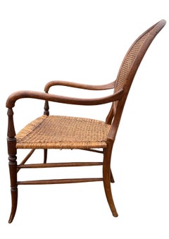 Victorian Beechwood Bergere Open Frame Elbow Chair With Rattan Seat
