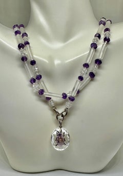 Victorian Beetle Bug Insect Necklace Amethyst Rock Crystal Antique Art Deco