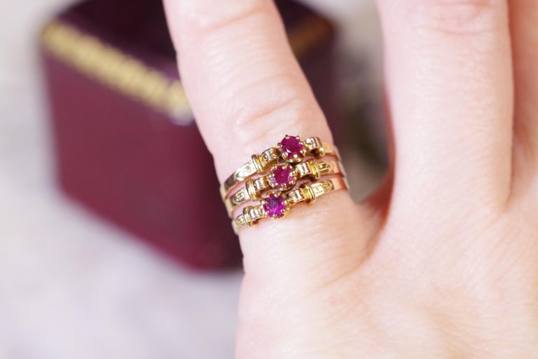 Victorian Belt Ruby Ring in Rose Gold 18 Karats Ruby Ring For Sale 2