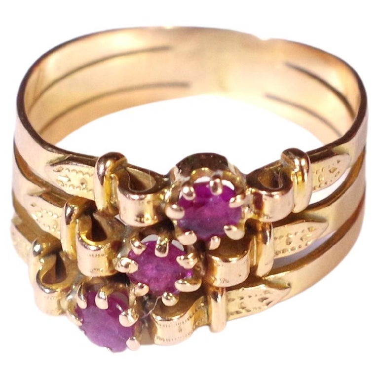 Victorian Belt Ruby Ring in Rose Gold 18 Karats Ruby Ring For Sale