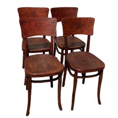Victorian Bent Oak Side Chair w/ Floral Seat by Thonet Hermanos, Set of 4