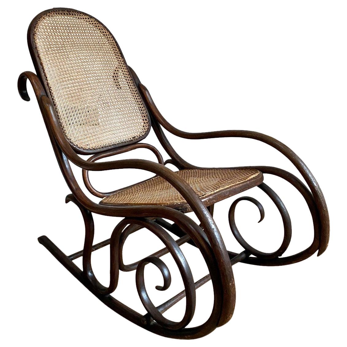 Victorian Bentwood and Cane Rocking Chair by Thonet For Sale