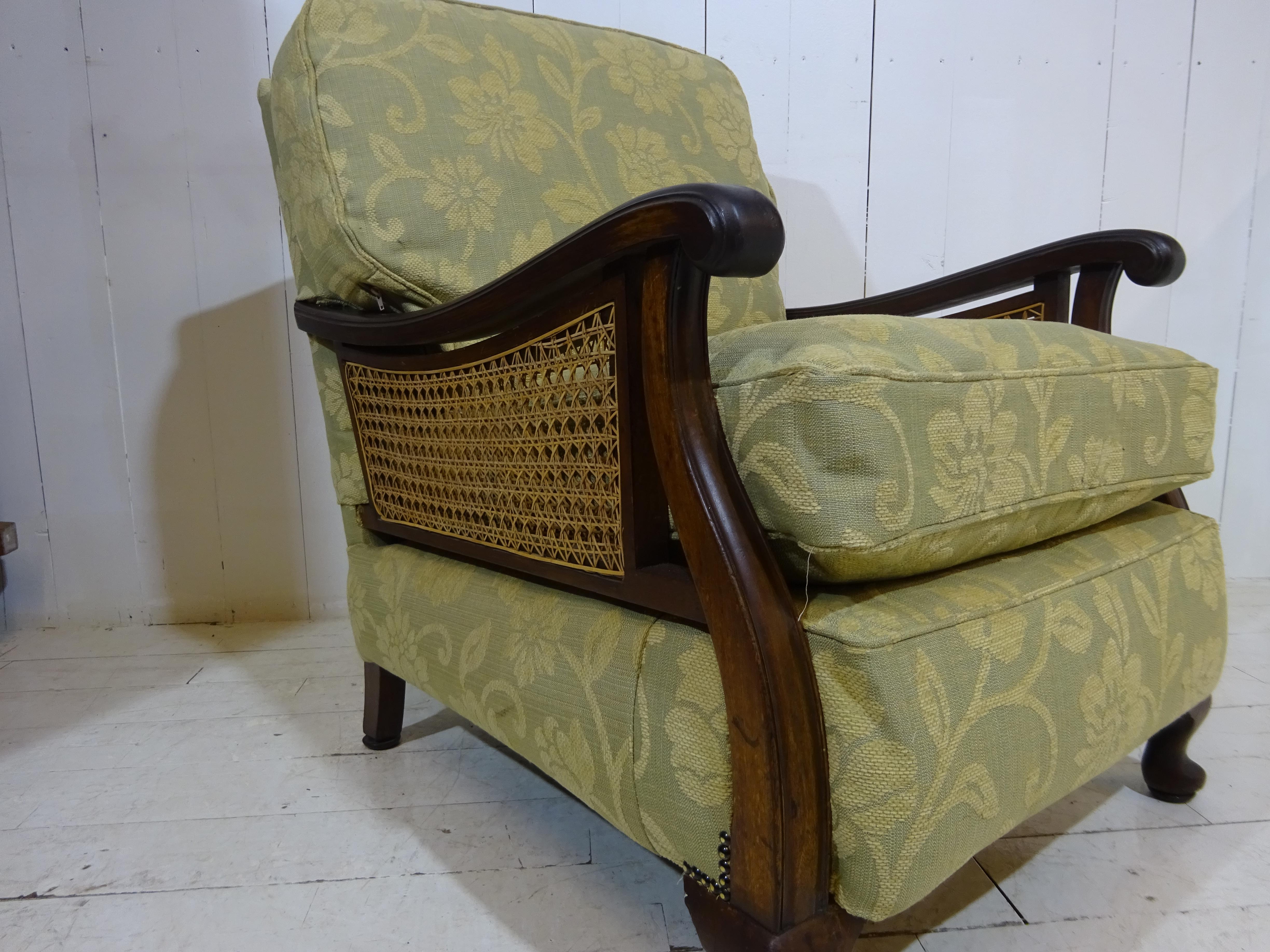 Victorian Armchair 

History 
A bergère is an enclosed upholstered French armchair  with an upholstered back and armrests on upholstered frames.The seat frame is over-upholstered, but the rest of the wooden framing is exposed: it may