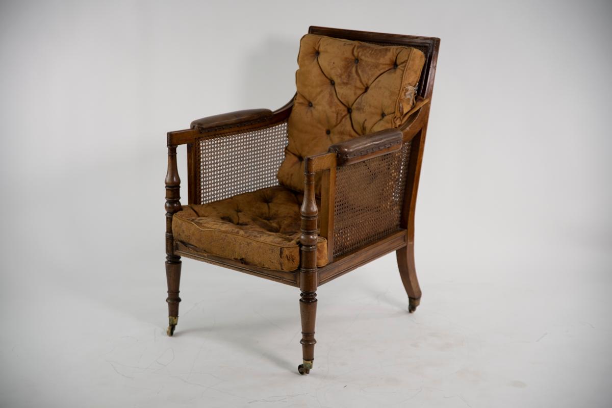 Victorian Bergere Chair with original leather cushions For Sale 1
