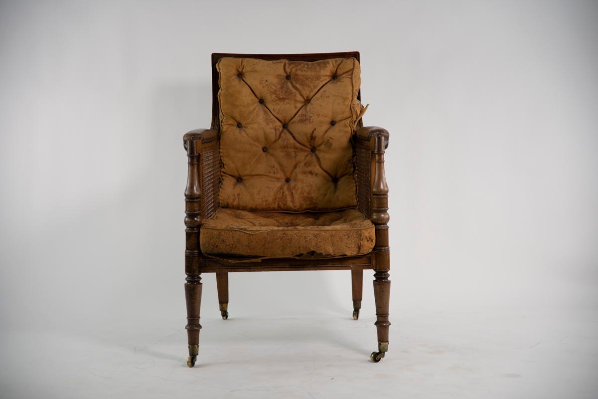 Victorian Bergere Chair with original leather cushions For Sale 2