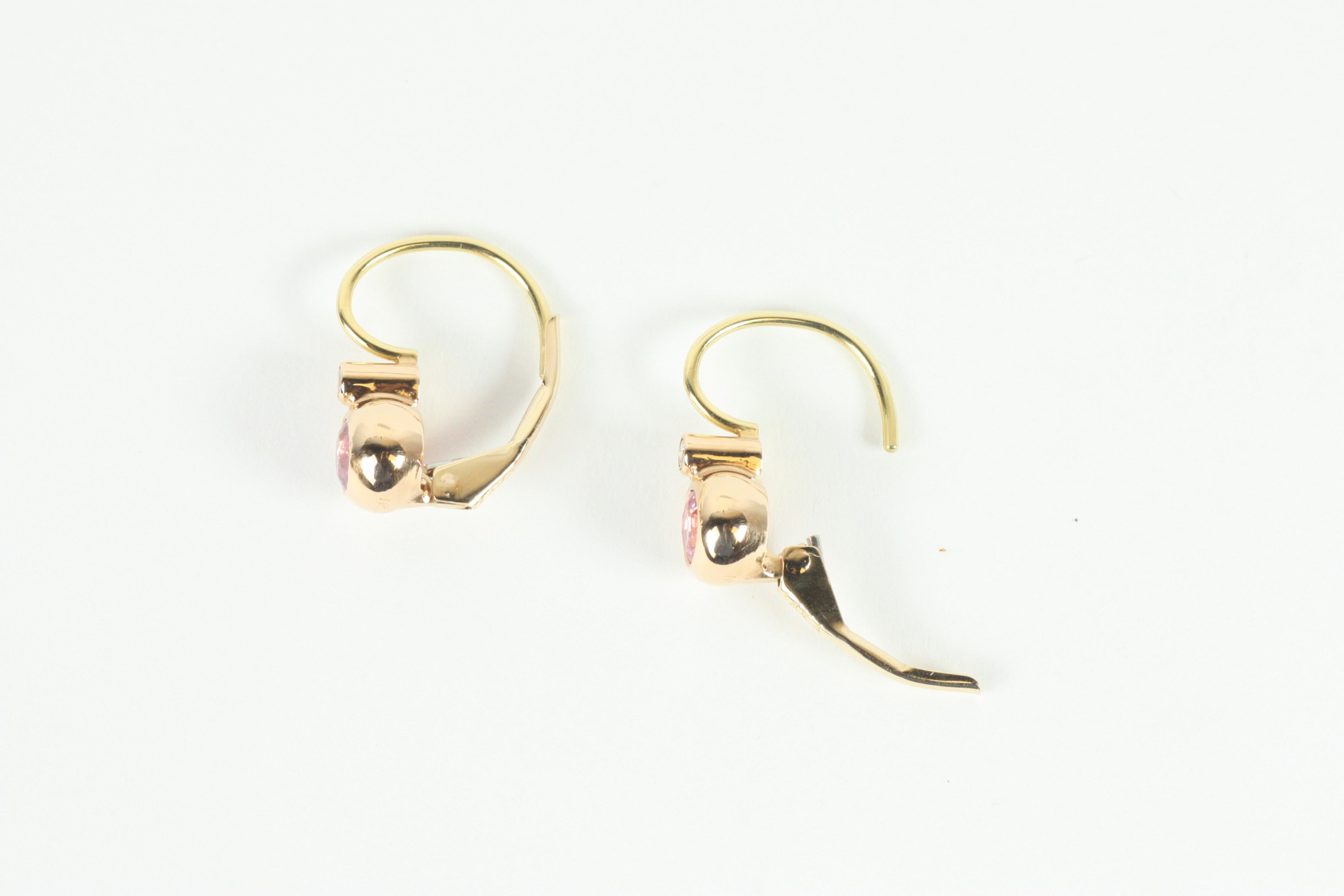 Victorian Bezel Earrings with Pink Sapphires & Diamonds in 18K Rose Gold In New Condition For Sale In Santa Monica, CA