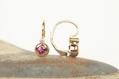 Orecchini vittoriani con rubino e diamante - Oro rosa 18 carati, dorso francese 14 carati