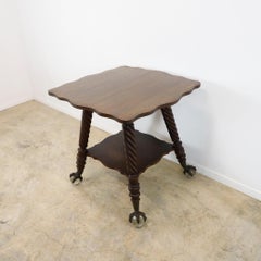 Victorian Big Size Glass Ball and Claw Oak Table, circa 1920s