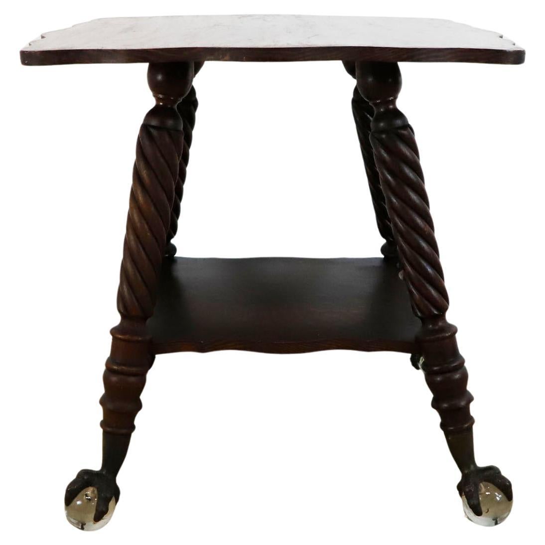 Table victorienne en chêne Bigli en verre Ball and Claw, vers 1920 en vente