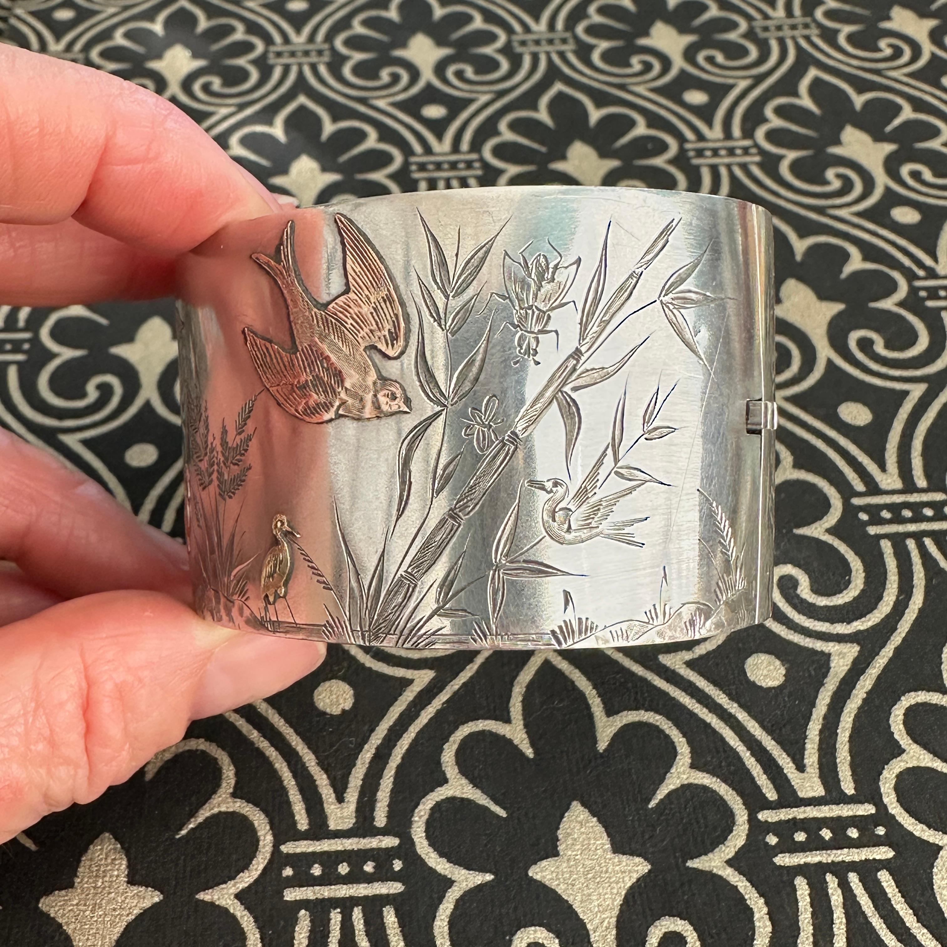 Victorian Bird Aesthetic Sterling & Rose Gold Bracelet For Sale 9