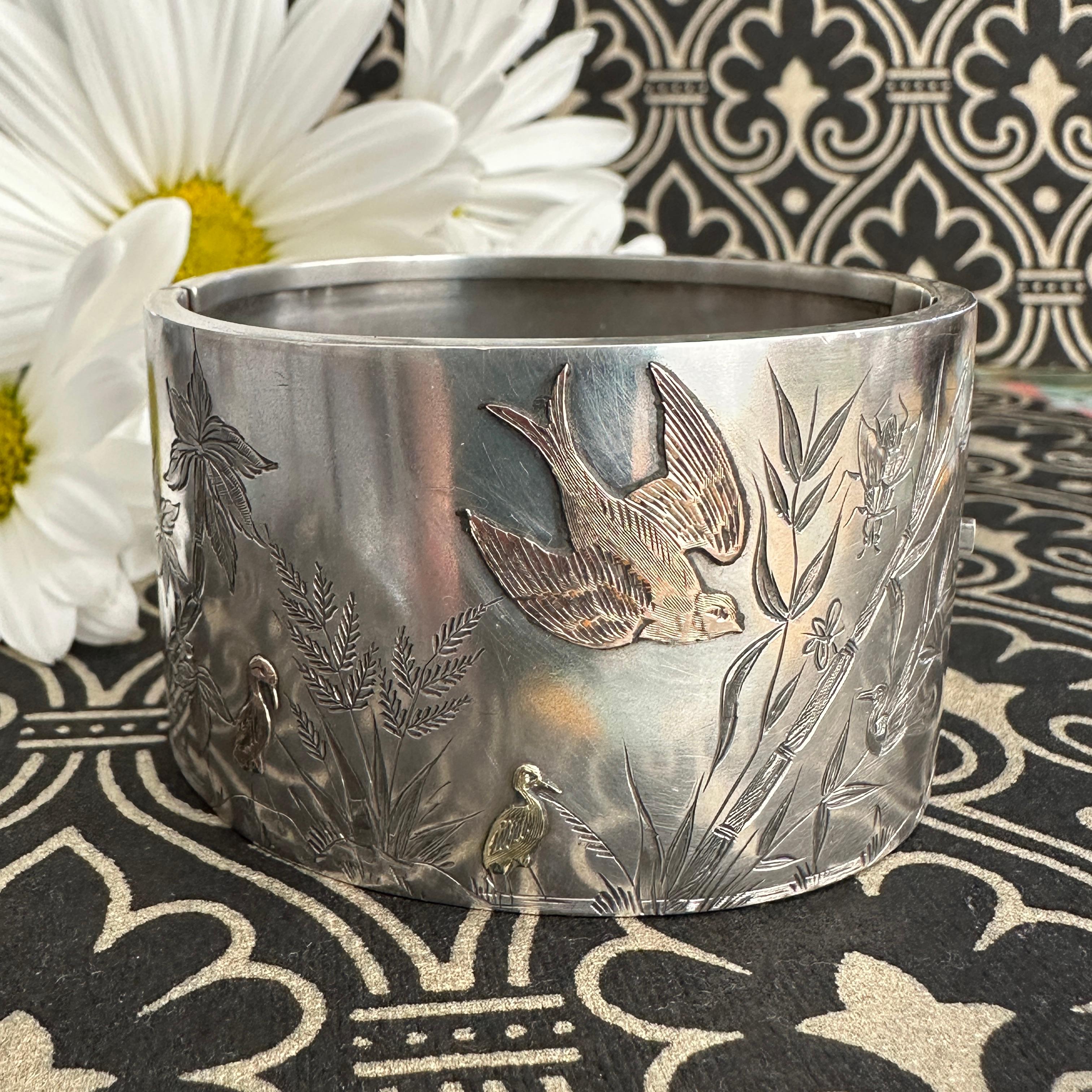 Victorian Bird Aesthetic Sterling & Rose Gold Bracelet For Sale 11