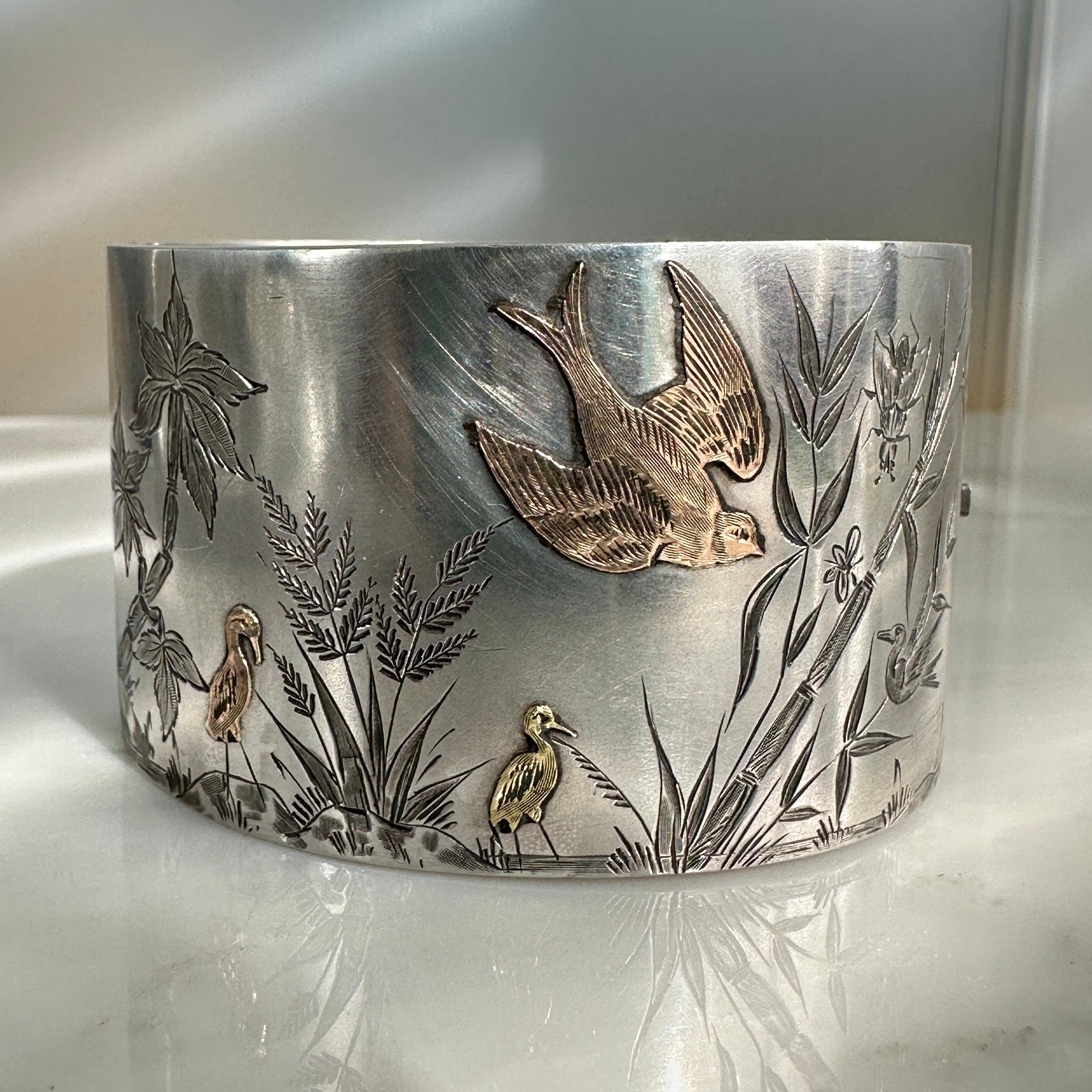 Victorian Bird Aesthetic Sterling & Rose Gold Bracelet In Good Condition For Sale In Scotts Valley, CA