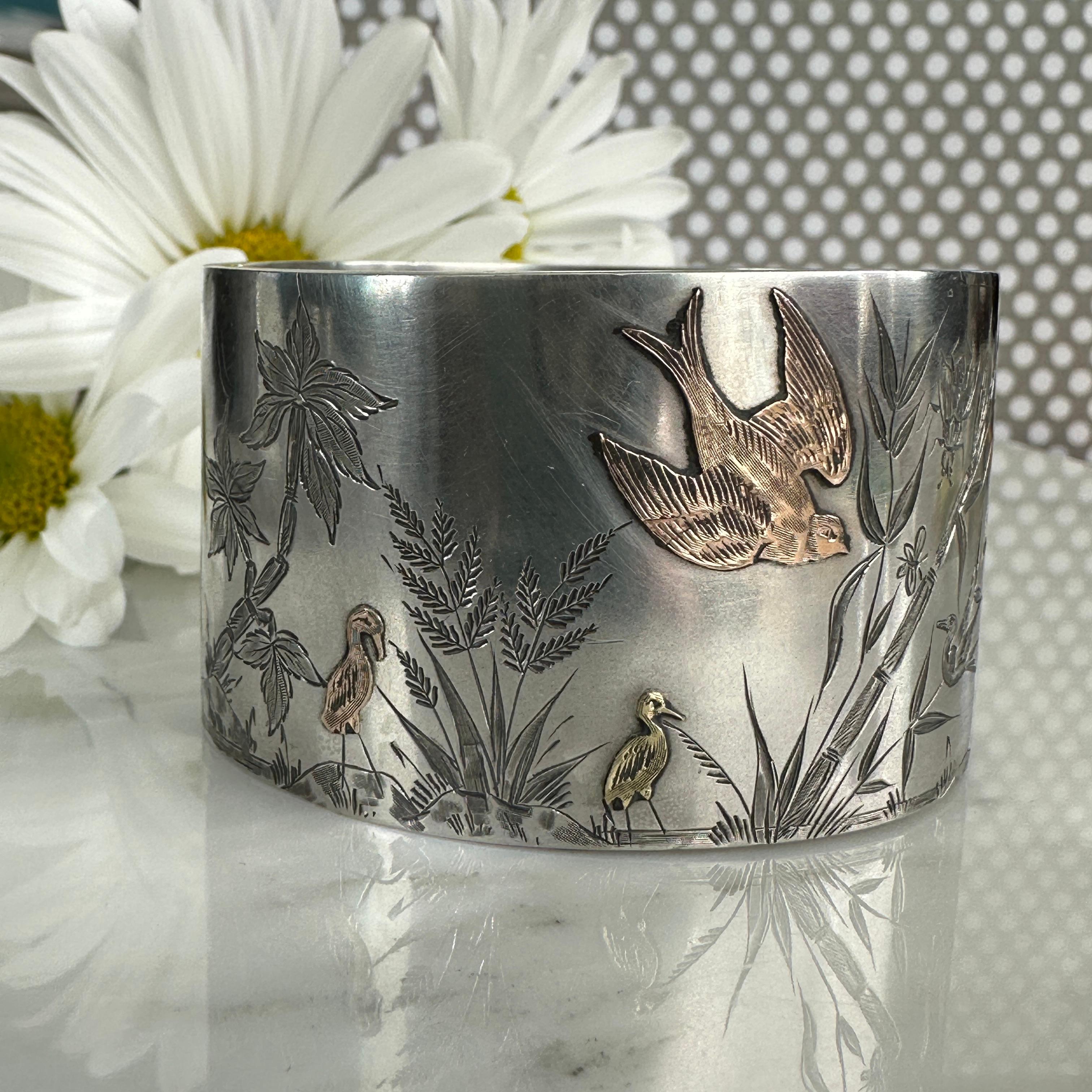 Women's Victorian Bird Aesthetic Sterling & Rose Gold Bracelet For Sale