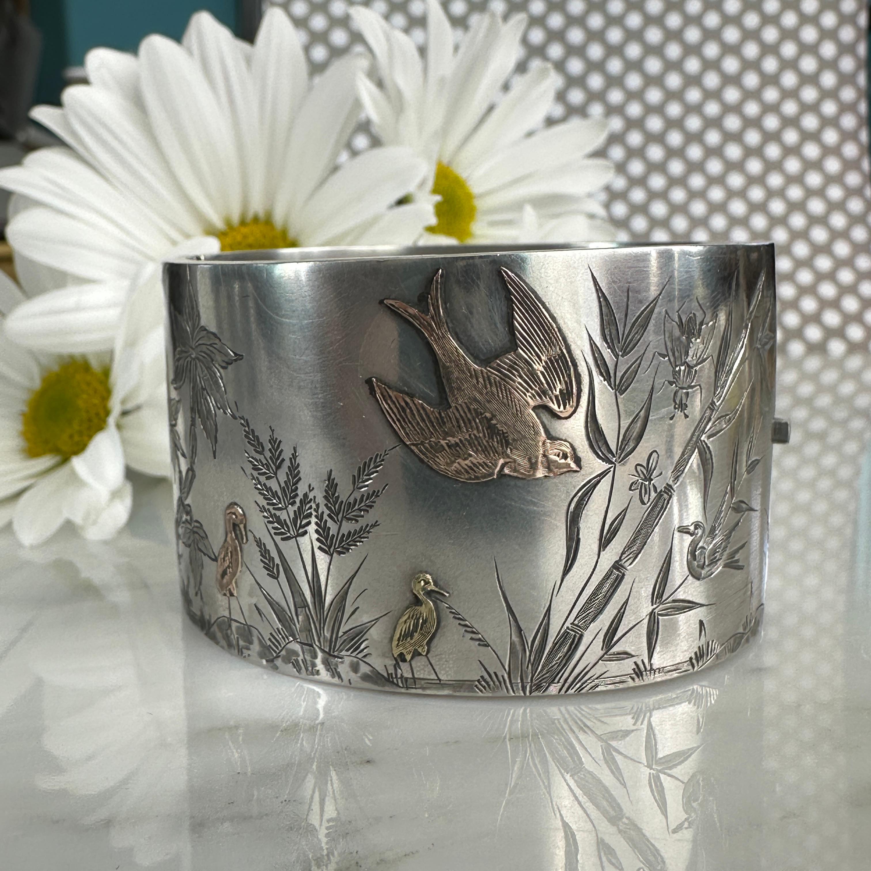 Victorian Bird Aesthetic Sterling & Rose Gold Bracelet For Sale 2