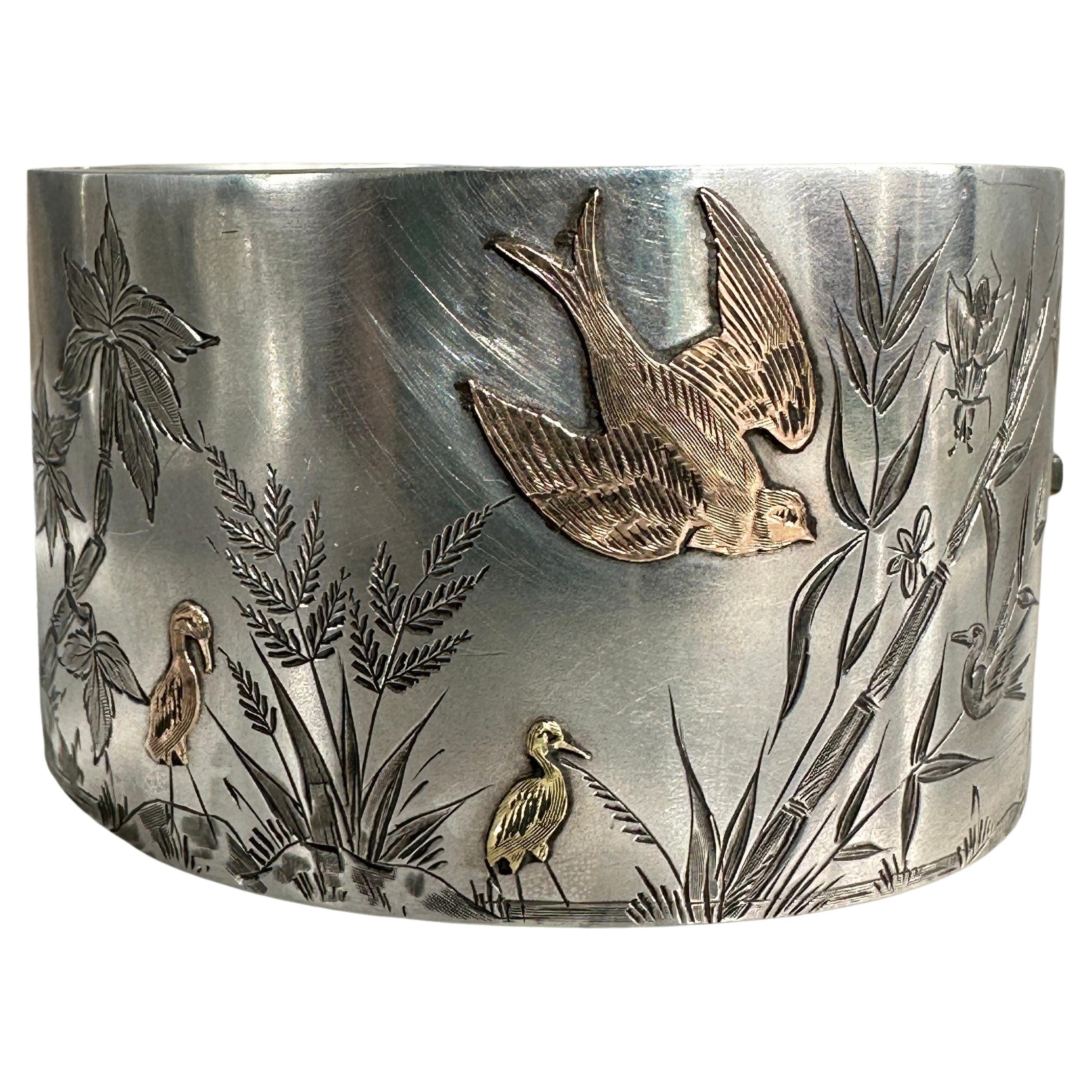 Victorian Bird Aesthetic Sterling & Rose Gold Bracelet For Sale