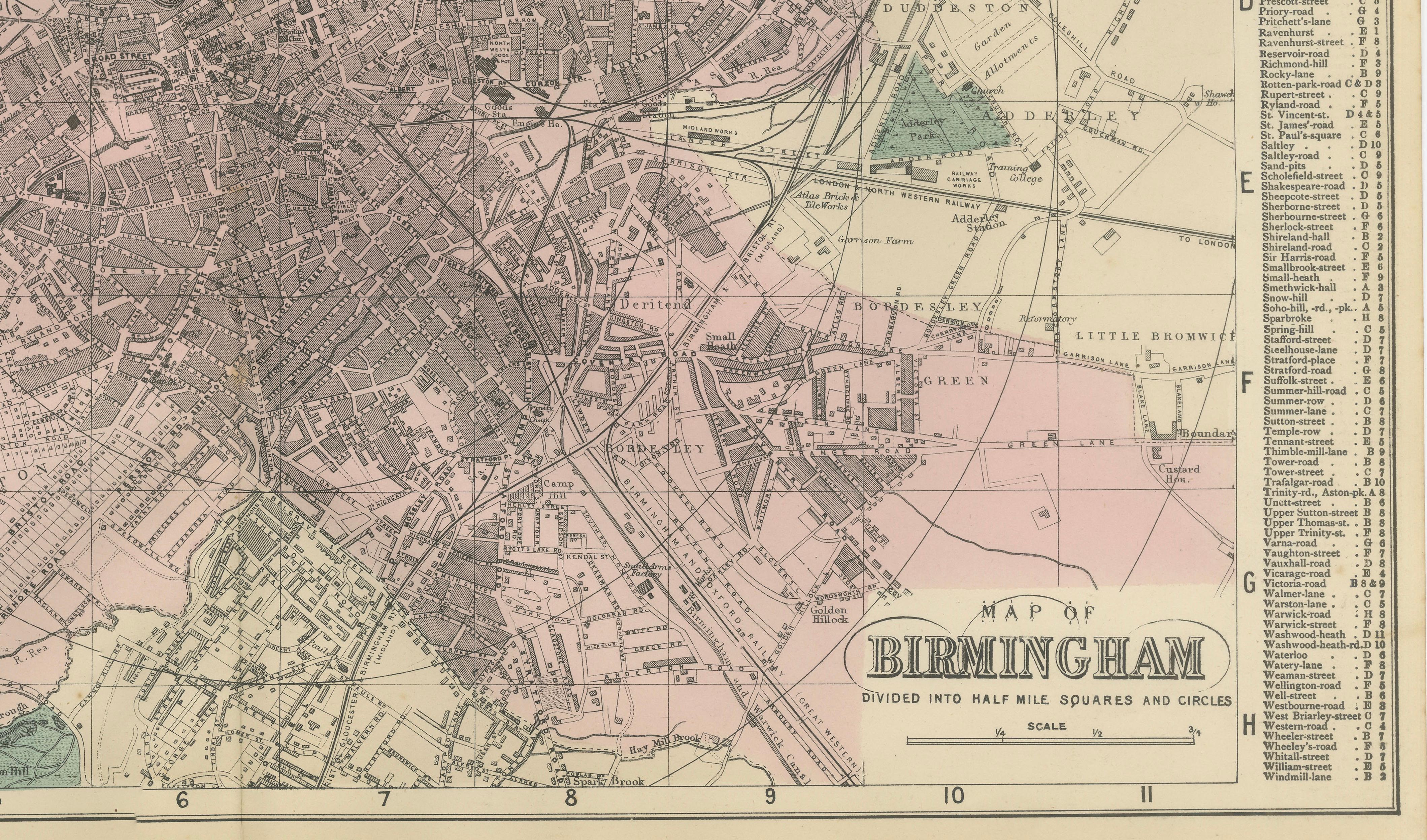 Victorian Birmingham City Plan Map – Edward Weller 1885, Workshop of the World